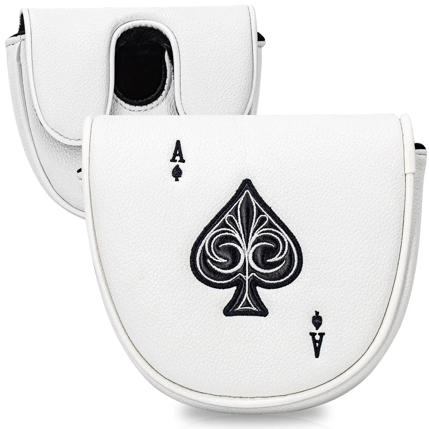 Ace of Spades Golf Putter Head Cover, Magnetic Closure PU Leather, Premium Embroidery, Scratch-Resistant Golf Accessory, Durable Design