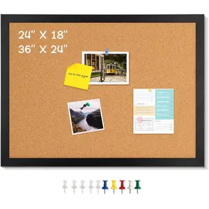 Cork Board 36" x 24" Black Wooden Frame Bulletin Board for Wall, Office Room Pinboard