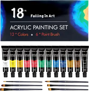 Falling in Art Acrylic Paint Set, Canvas Painting Kit with 24 Acrylic Paints, Nylon Brushes for Kids, Adults, Beginners, Hobbyists, Artists, 31 Pieces Set