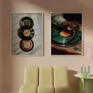 Vinyl Record Wall Art Set, Music Lover Gift, Room Decoration, Frameless, Modern Style, 2 Pieces Per Set, No Ca Prop 65 Warning