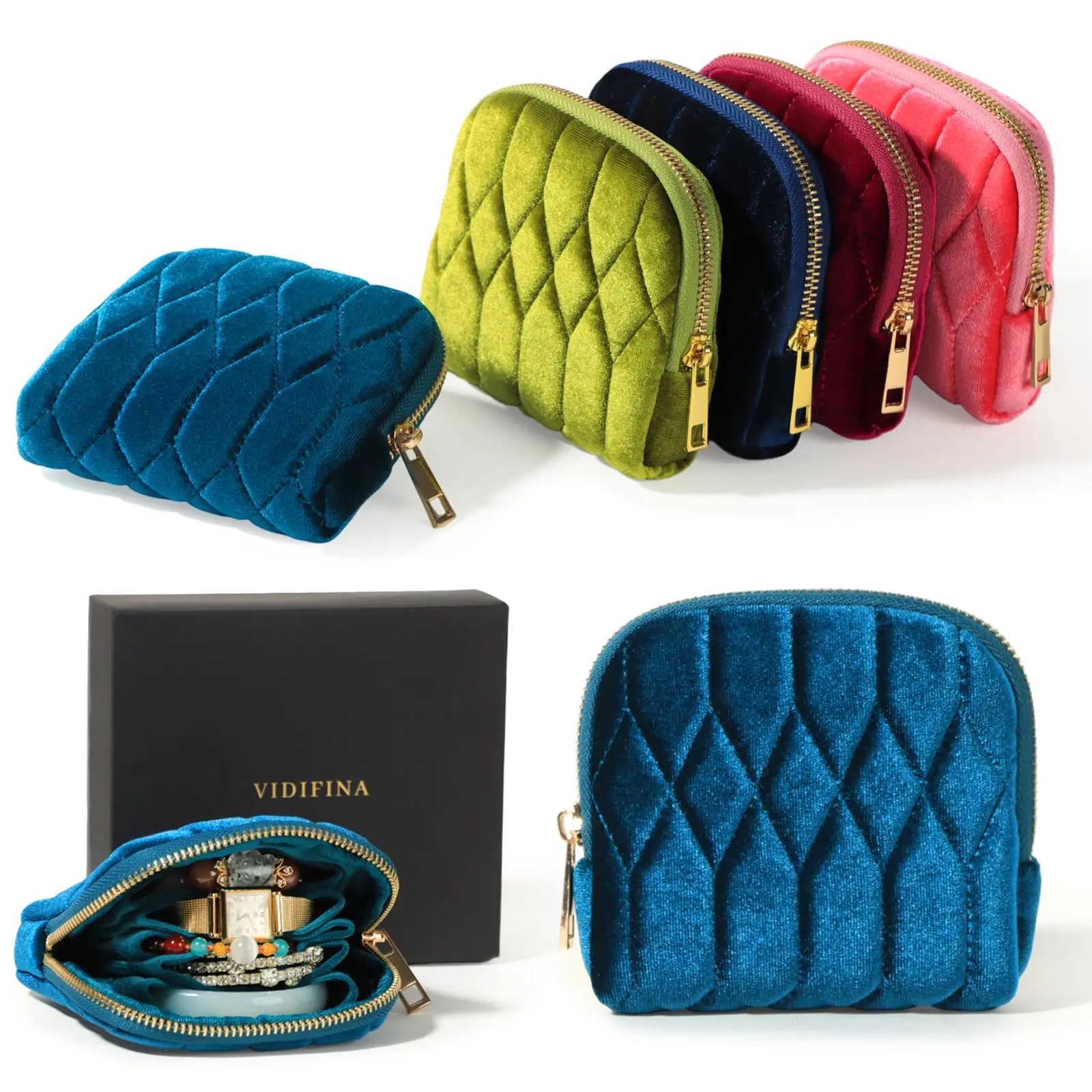 5-Layer Velvet Travel Jewelry Pouch with Zipper - Compact Home Organizer Storage Bag for Bracelets, Rings, Earrings