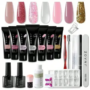 Nail Extension Set, 19pcs Professional Beginner Building Manicure Kit, Including 7 Gel Colors (white/pink/3 Glitter), Basic Tools, And Sparkle Enhancements. Suitable For Short French Tips, Shiny Nails. Perfect For Autumn, Winter, Halloween, And Christmas