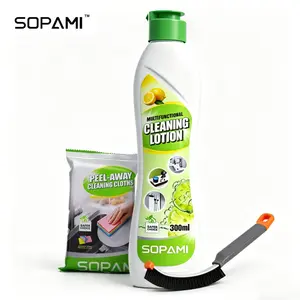 SOPAMI 300ml All-Round Cleaning Lotion with Cleaning Accessories Pack, Effortless 3-Step Cleaning, No Harsh Fumes, Fresh Lemon Scent, Ideal for Kitchen & Bathroom Stain Removal