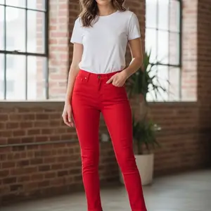 Kendall & Kylie Jeans Women's Size 28 Ultra High Rise Skinny Stretch Red Color Fashionable Fit Womenswear Bottom Streetwear Trouser Basic Pants Minimalist
