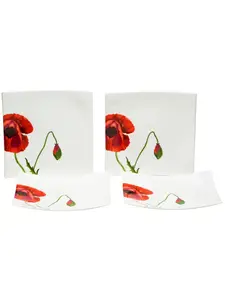 212 MAIN Stylish Chip-Resistant Red & White Square Floral Print Bone China Salad Plates - 6-Piece Family Salad Serving Plates Dinnerware Set (Item 483516)