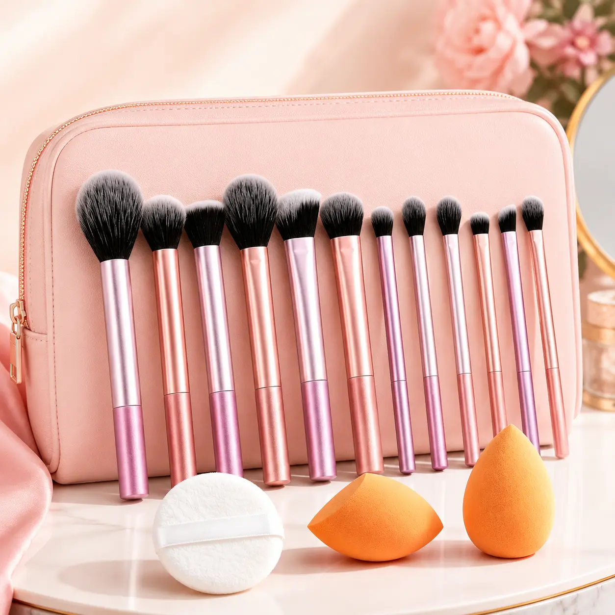 15PCS Multiple Makeup Tools Set - 12 Mixed Brushes, 2 Sponges, 1 Puff for Face & Eye Foundation Application, 15Pcs-12 Mixed + 2 Sponges + 1 Puff, Multiple Brushes