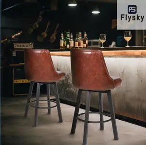 FlySky 26"H Swivel Counter Height Barstools Set of 3, Modern Faux Leather Upholstered Bar Stools with Metal Legs and Back, for Kitchen Island, Dining Room