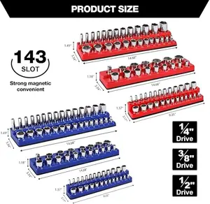 Socket Organizer 6Pcs Magnetic 1/4", 3/8", 1/2" SAE Metric Socket Trays Socket Holder 143pcs Standard Size and Deep Size Magnetic Sockets Organizer