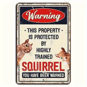 2D Flat Humorous Squirrel Alert Sign Durable Metal Wall Decor for Home Garden, Perfect for Outdoor Use, Wall Art Decor, Gag Gifts summerwins