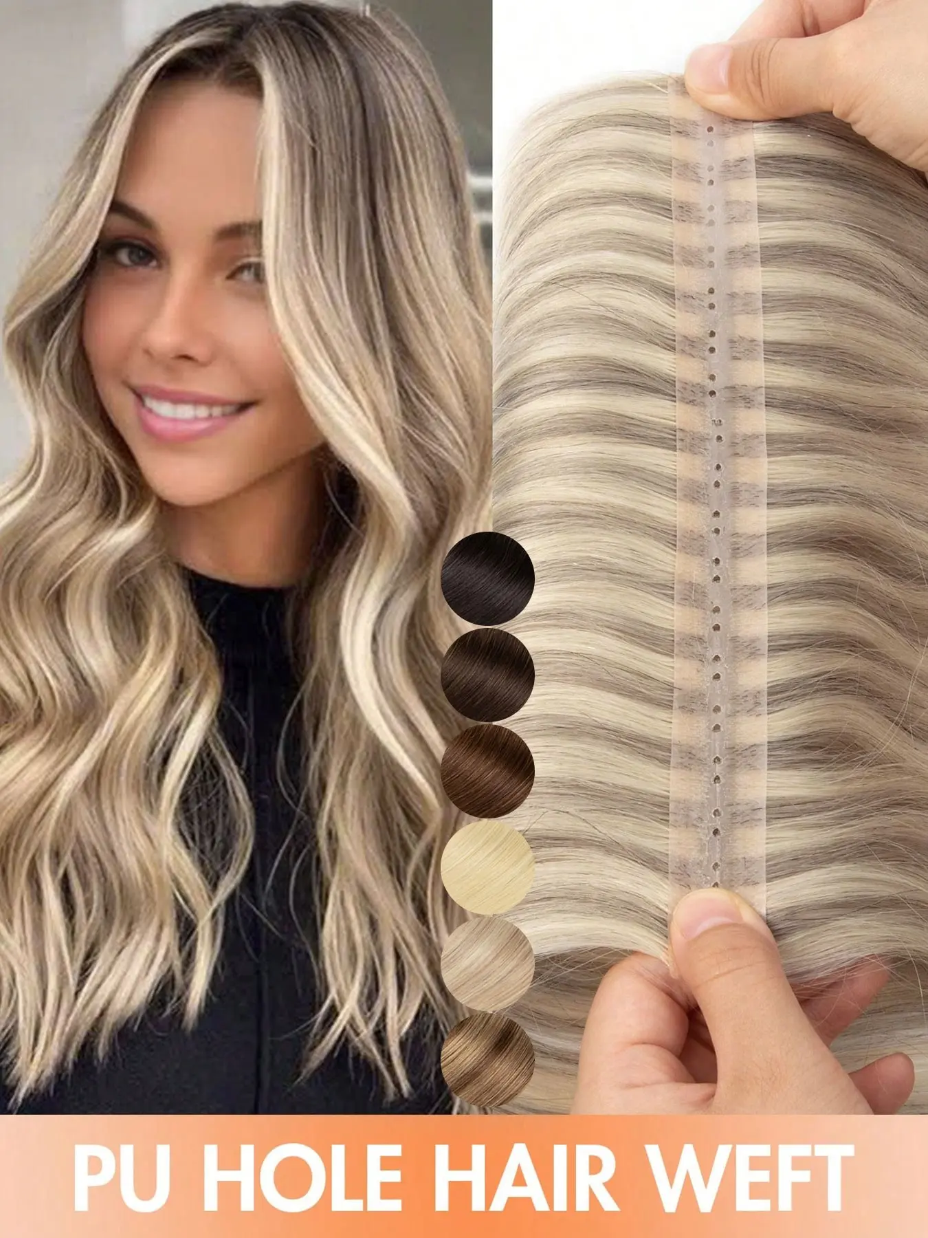 PU Hole Weft Human Hair Extension Real Human Hair Natural Black/Dark Brown/Blonde hair Straight Human Hair Bundles Invisible Hair Extension Real Hair Extensions Weave Extensions Realistic Hairpiece