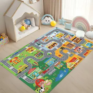 1 Piece of Urban Road Game Carpet, Children's Education and Interactive Play Mat Living Room or Bedroom Decoration Printed Carpet Decoration Welcome Soft Floor Mat Suitable for Indoor Living Room and Bedroom Home Decoration