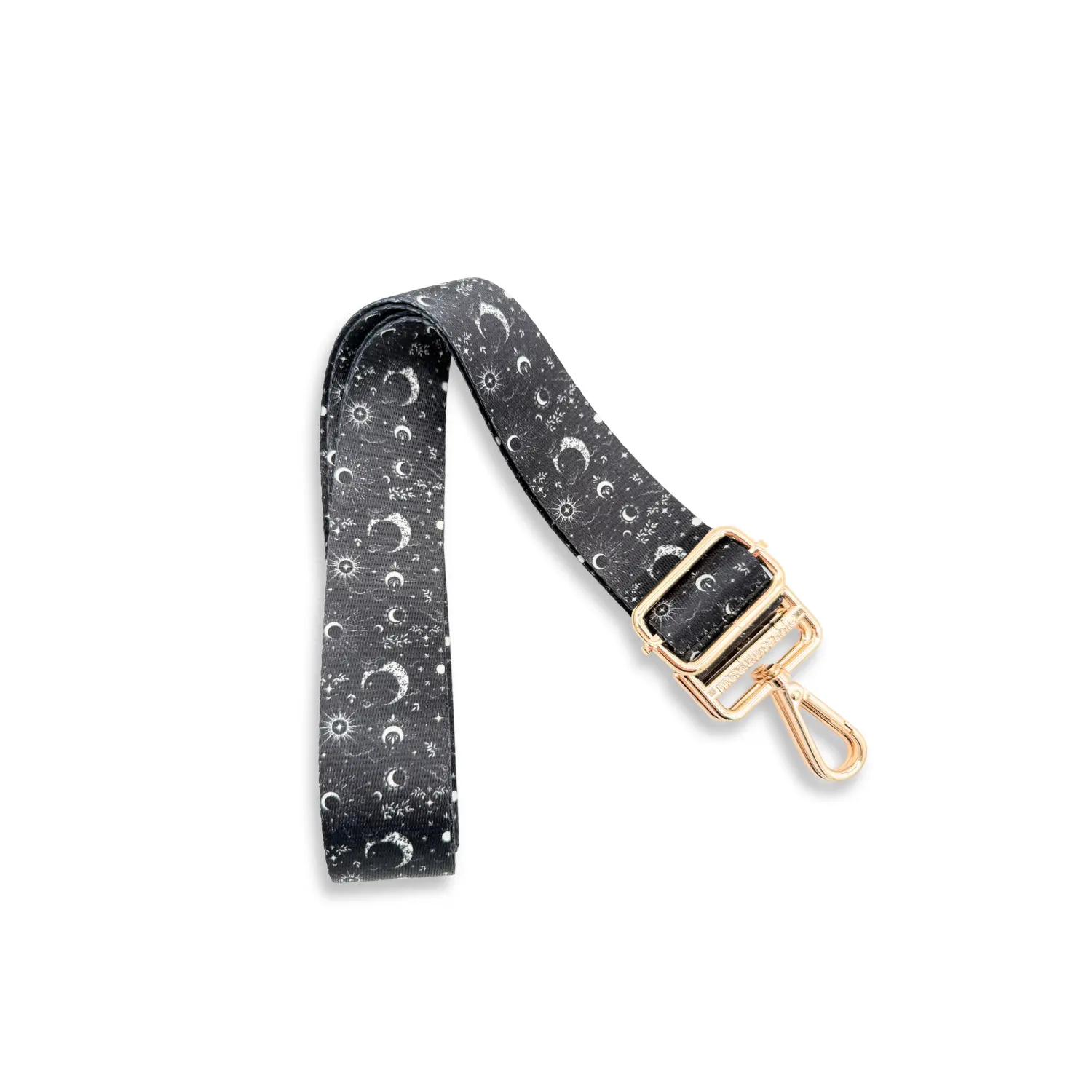 Chic Stars/Moons Adjustable Nylon Bag Strap with Gold Hardware - 1.5" Wide, 32" to 58" Fit Range, Luggage & Purse Accessory for Shoulder or Crossbody Carry
