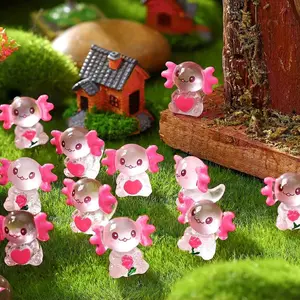 8/16/24Pcs Mini Resin Luminous Axolotl Ornament Charms, Glow in The Dark Axolotl Figurines Resin Decorative Animals, Resin Animal Sculptures, for DIY Craft Garden Landscape Potted Plant Aquarium Valentine's Day Decoration Garden Accessories