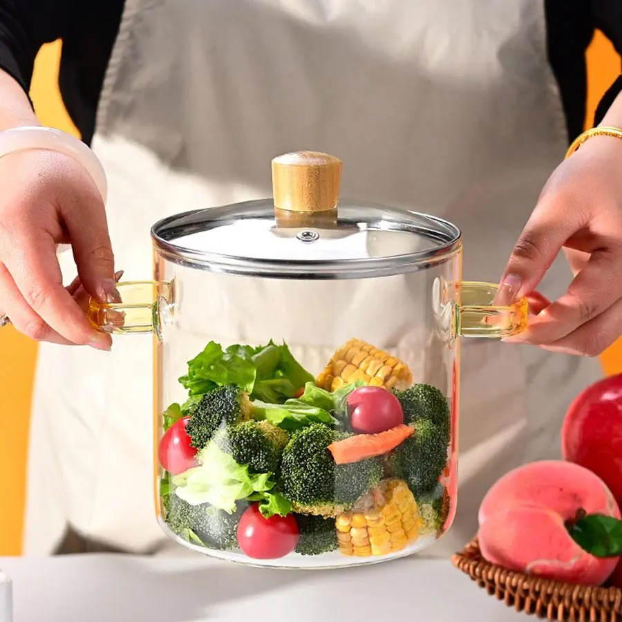 Clear Glass Pot with Lid, 1 Count High Borosilicate Heat Resistant Pot, Transparent Cooking Pot for Home Kitchen Dining Room Picnic, Cookware Kitchen, Kitchen Pots