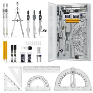 22 PCS Compass Geometry Tools Set with Case Drafting Protractor Rulers Metal Compass Square Mechanical Pencils for Students School Supplies