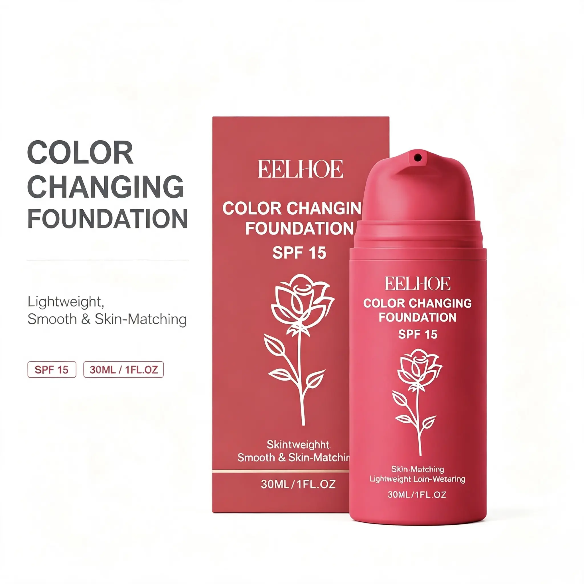 Color Changing Foundation SPF15 - 30ml Silky Finish Daily Makeup for Women, Lightweight Skin-Matching Natural Coverage, UV Shielding Concealer Cosmetic with Vitamin C Glow Tint Moisturizer (1fl.oz) that Conceals Flaws, Apply Daily