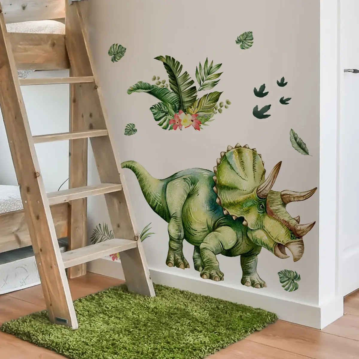 A set of two plant dinosaur wall stickers, Wall Art Stickers for bedroom, living room background wall, corridor, home decoration, Decorative Wall Sticker, self-adhesive M16077-YJ
