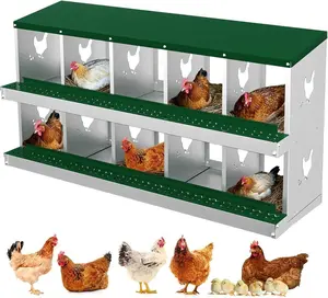 10 Holes（Green) Metal Chicken Nesting Boxes, Chicken Egg Laying Box , Large Vented Holes Chicken Coop with Rollout Egg Collection, Wall Mount Coops for Chickens, Hens