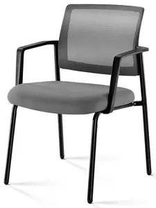 Stackable Office Chairs with Mesh Back, Stacking Chairs for School, Church, Conference & Event, Upholstered Seat Sturdy Metal Frame, Indoor Outdoor Use, Gray