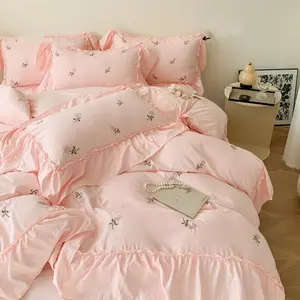 Rose Embroidery Bedding Set, 3 Counts/set Including 1 Duvet Cover & 2 Pillowcases without Filler, Soft Comfortable Bedding Set for Home Bedroom Hotel, Soft Bedding Sets