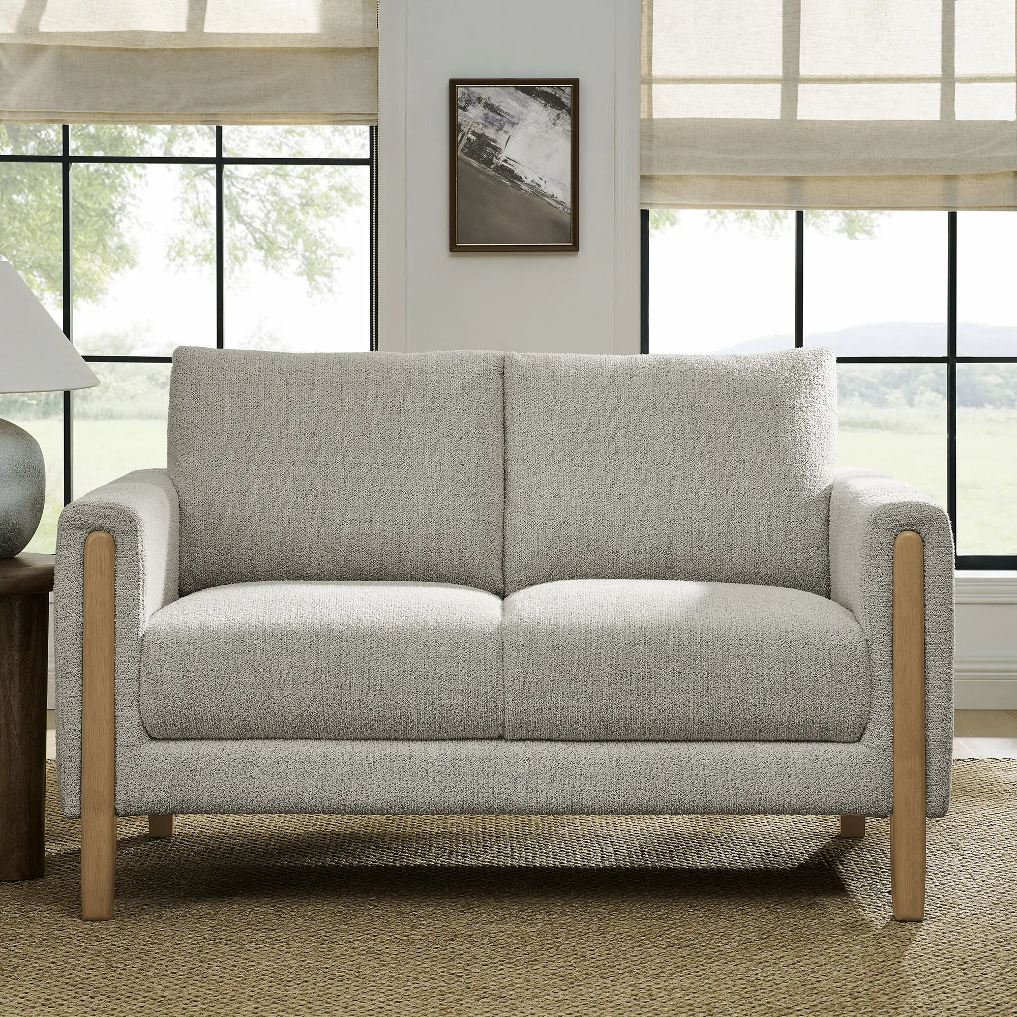 Hawken Boucle Fabric Loveseat in Parchment Beech