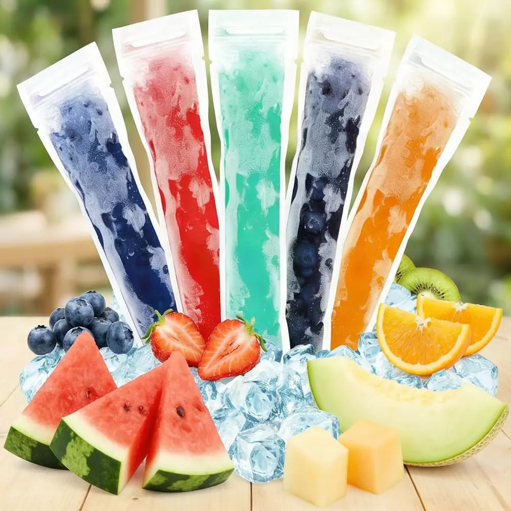 Popsicle Bags - Disposable Ice Pop Bags,Leakproof Ice Candy Bag for Homemade Popsicles, Freezer Pops, Boli Bag,Slushie Pouches, Smoothie & Cocktail Drink Pouches 50PCS