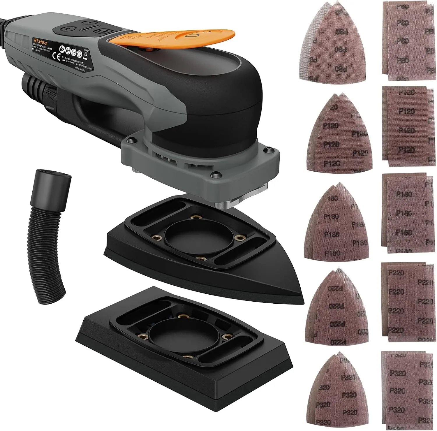 2-in-1 Detail Sander & Palm Sander, Brushless Electric Orbital Sander with 4000-10000 OPM, Dust Collection, 20PCS Sandpapers for Woodworking & Tight Spaces, Ergonomic Symmetrical Design
