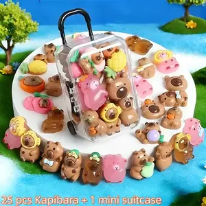 25pcs Capybara + 1pc Mini Luggage Resin Set, Resin Animal Sculptures, Figurine, DIY Decorative Ornaments, Home Office Desk Decor, Gift Ideas for All Seasons