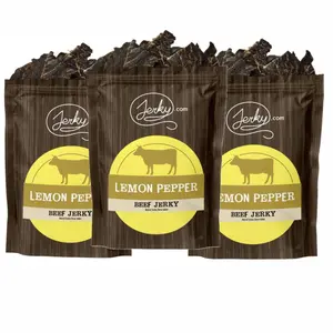 3 Pack - Lemon Pepper Flavored Beef Jerky, Made with Lemon Pepper Seasoning, Zesty Lemon & Savory Black Pepper Flavor - All-Natural, No Added Preservatives, High Protein Dried Dry Meat Snack - 7.5 oz.