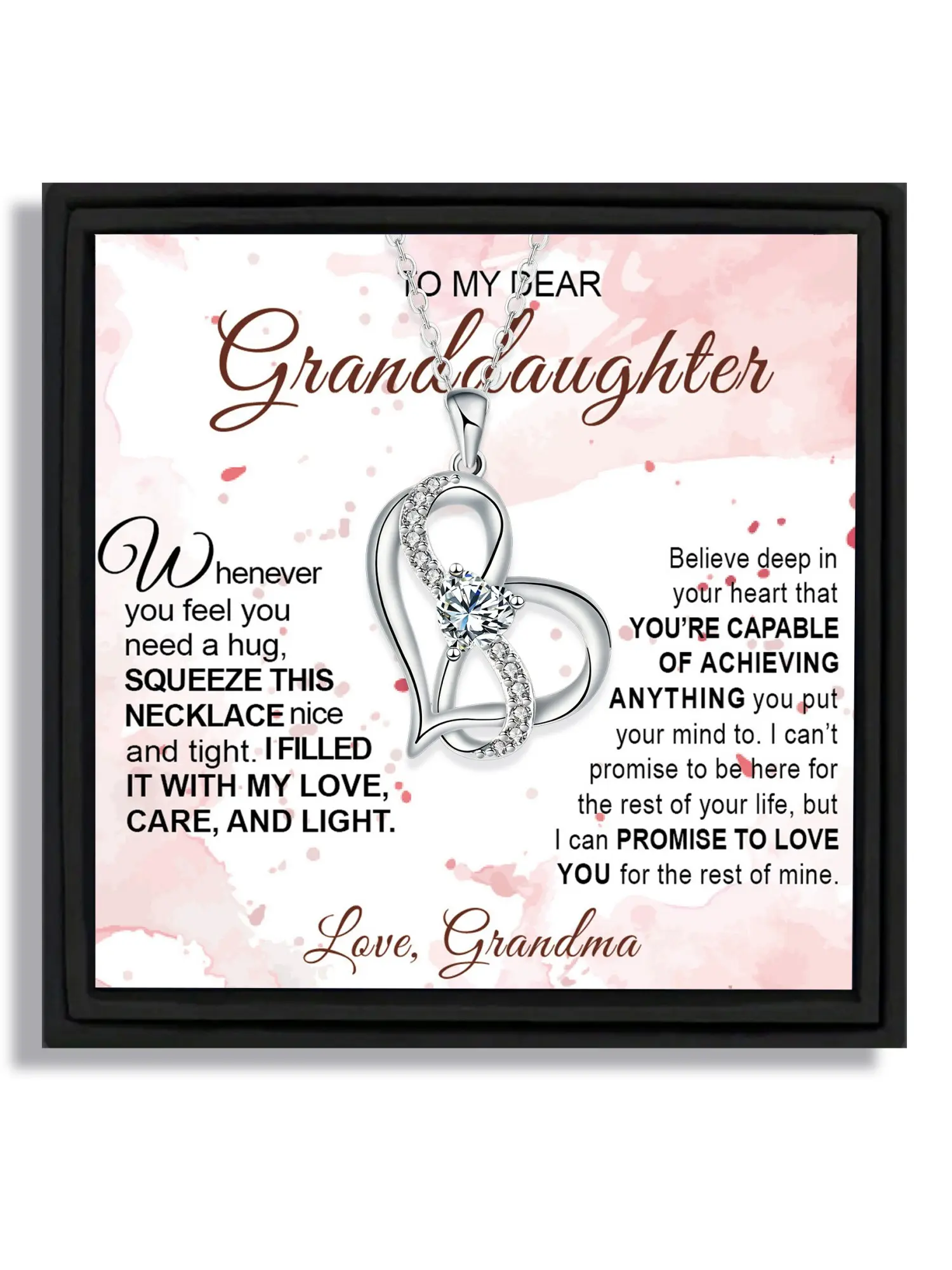 1 piece infinite heart pendant necklace birthday gift jewelry from grandmother to granddaughter for family occasion romantic style Chain Heart Pendant with blessing card and box