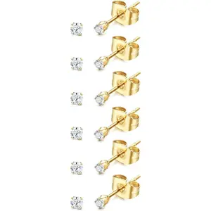 FINREZIO 6 Pairs Stainless Steel Tiny 2mm Stud Earrings For Mens Womens CZ Round Ball Cartilage Earrings Set Daily