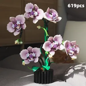 619pcs Orchid Building Block Set, Flexible Petal Joints Adjustable Angles, DIY Orchid Plant Kit, Adult Version, Home Decor Gift