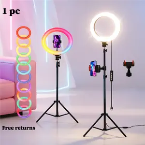 12" Dimmable RGB Ring Light with 63" Tripod Stand and Dual Phone Holders, LED Selfie Light with Multiple Color Modes for Makeup, Video Recording, Live Streaming, Vlogging, YouTube, Perfect Compatible with iPhone and Android