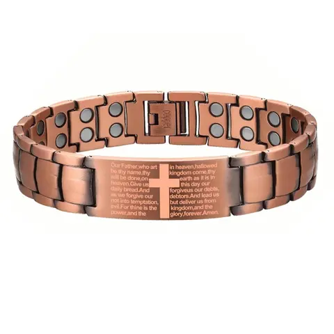 Men's Adjustable Pure Copper with Powerful Magnets, Cross Pattern Design, Magnetic Tool Included, Durable Casual Jewelry, Fashion Cross Bangle, Religious Jewelry Gift