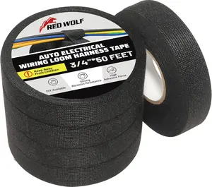 High Temp Automotive Wiring Harness Tape Self Adhesive Fabric Cable Loom Wrap for Engine Electrical Wire Protection, Noise Damping Wire Harness Tape for Car Truck Cable Management 3/4 Inch x 50FT 5 Rolls