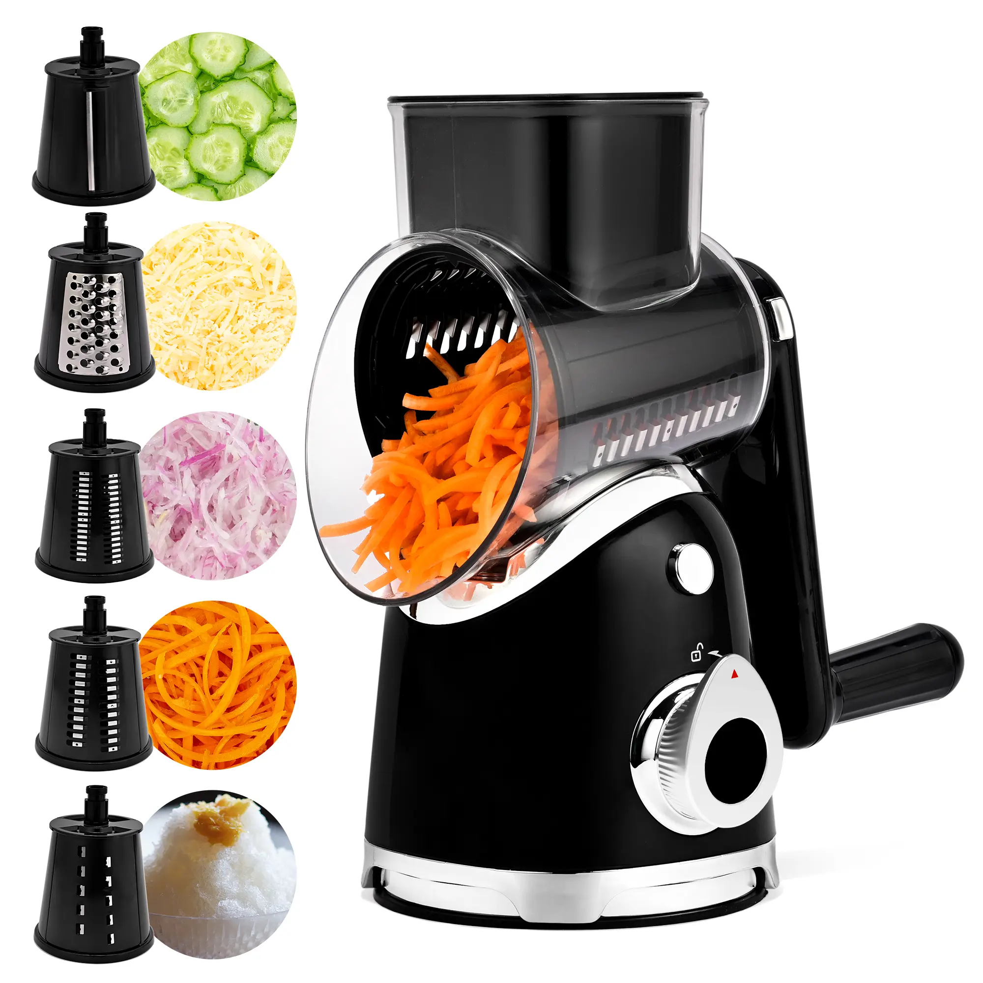 SUSTEAS 6-in-1 Multi-Function Kitchen Mandoline Grater Utensil - Vegetable Cutting Slicer, Fruit Cutter, Ice Crusher, Hard Vegetables Shredding Tool with Multiple Blade Sets, Strong Suction Cups, Hand Guard