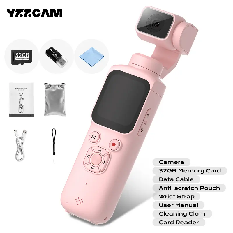 YZZCAM Ultra HD Pocket Gimbal Action Camera - Free 32GB TF Memory Card, 330° Rotating Lens with Auto Face Tracking, 1.72-Inch Touchscreen, 4x Zoom, Direct Wi-Fi Phone File Transfer. TikTok Store Summer Refresh Special