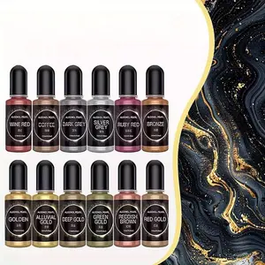 12-color metal alcohol ink set with color box, DIY jewelry casting material, suitable for epoxy resin pigments, resin coasters, painting and glass making, resin casting molds