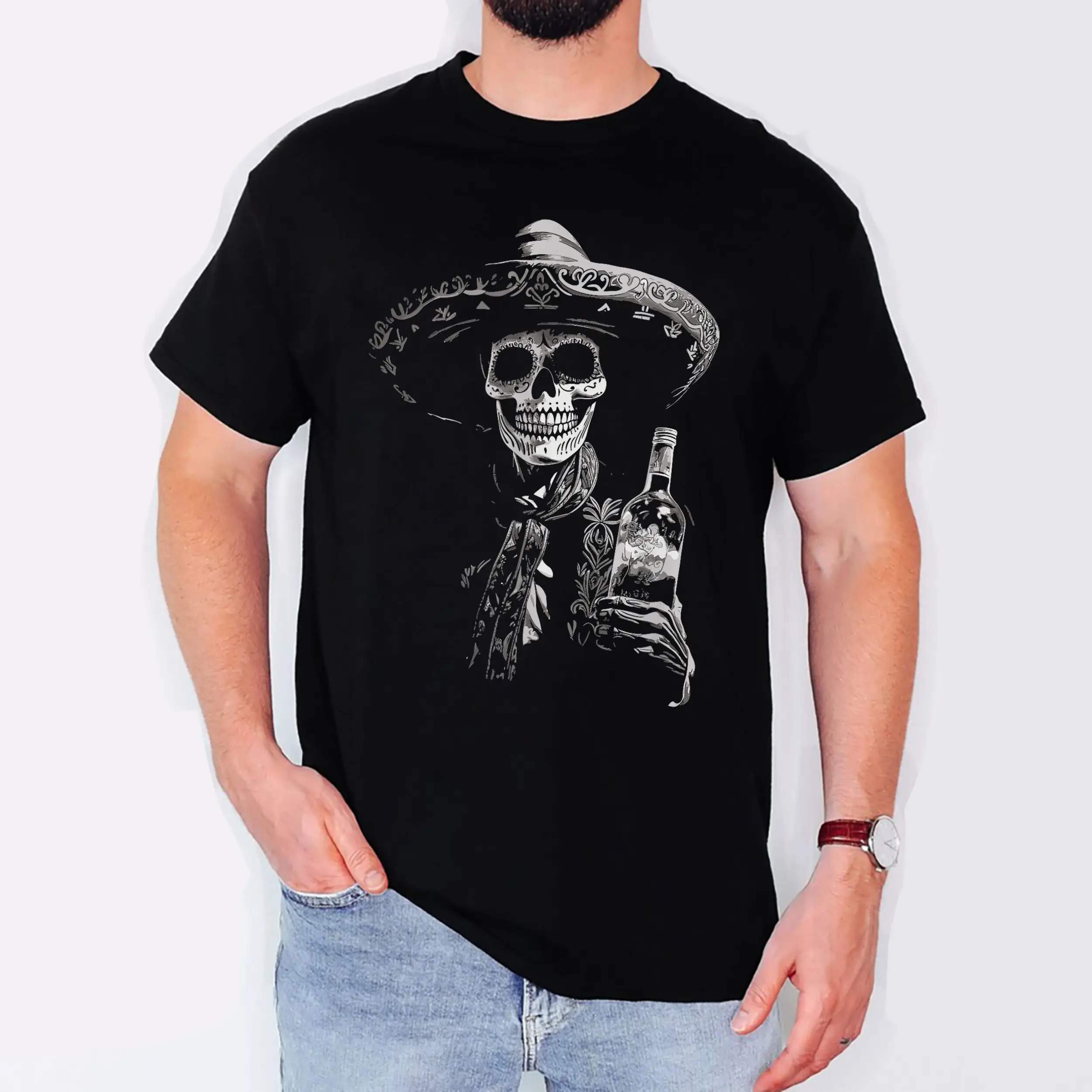 Vintage Skeleton Tequila Mexico Dia De Los Muertos Mexican T-Shirt