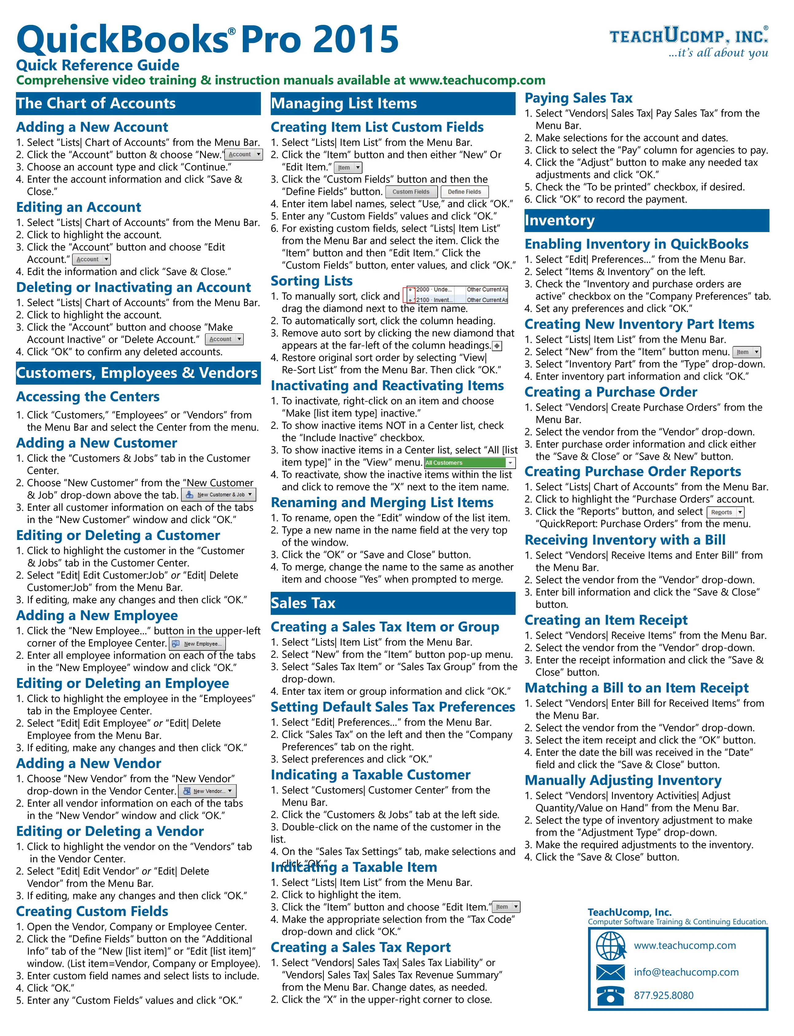 QuickBooks Pro 2015 Quick Reference Guide