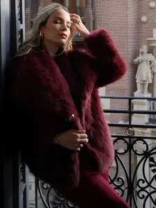 Women's Plain Faux Fur Jacket, Casual Fitted Jacket, Collar Padded Warm Coat, Winter Party Luxury Layered Outerwear, Casual Daily Wear, Fuzzy Jacket