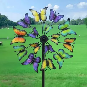 1pc metal butterfly wind-driven rotating ornament, a weather-resistant metal windmill with a ground plug, used as an outdoor art decoration for gardens and lawns, Garden Sculptures Statues, and an ideal gift for weddings, birthdays, Ornaments Statues