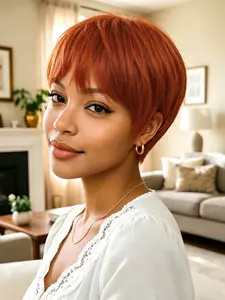 Pixie Cut Human Hair Wigs Orange 350# Color, Short Straight Wig for Women, Machine Made, Stylish and Easy to Wear, Perfect for Daily Use