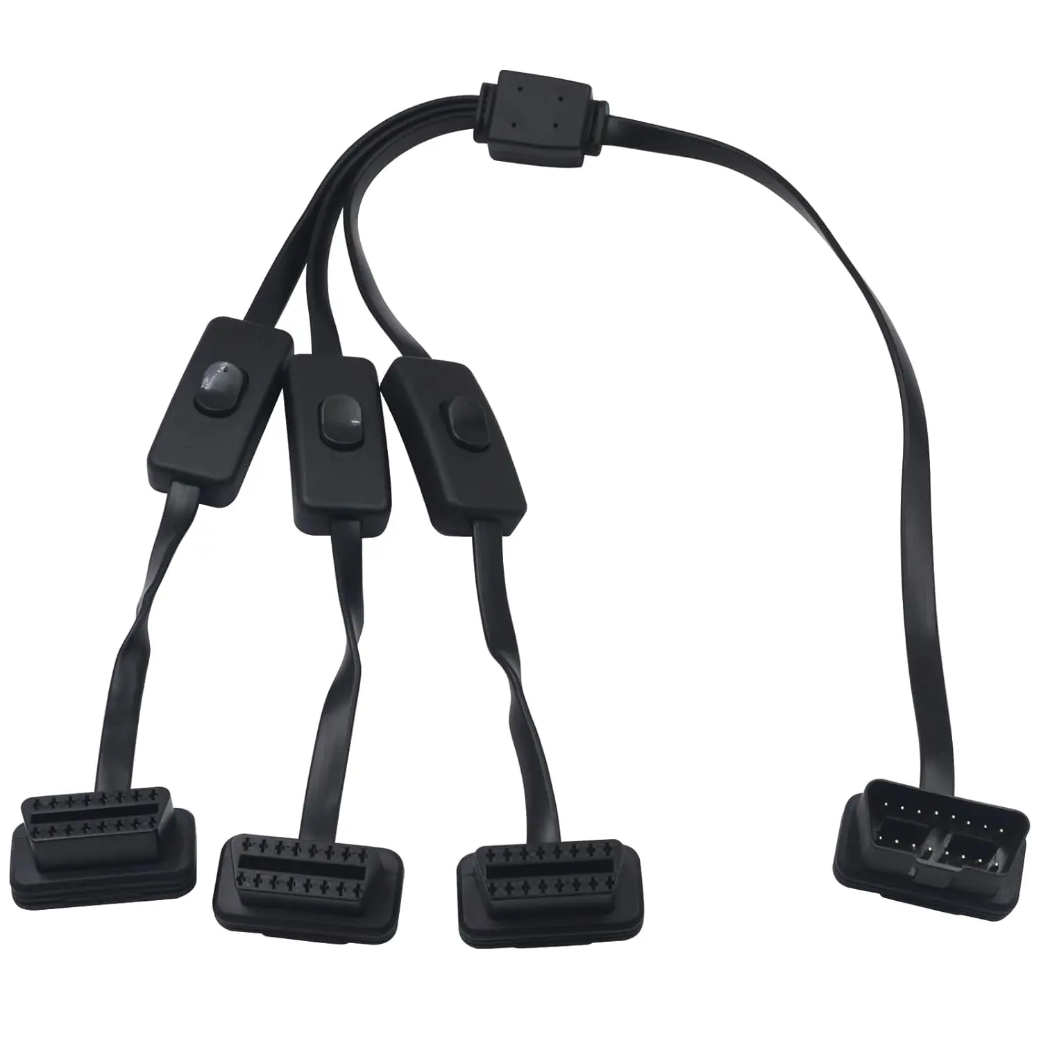 OBDII  to  Y Splitter Cable FT/cm, Rihght Angle OBD Extension Cable, pin Male to Female Y Splitter OBD Scanner Flat Cord for All OBD II Equipment (with Three Switch)