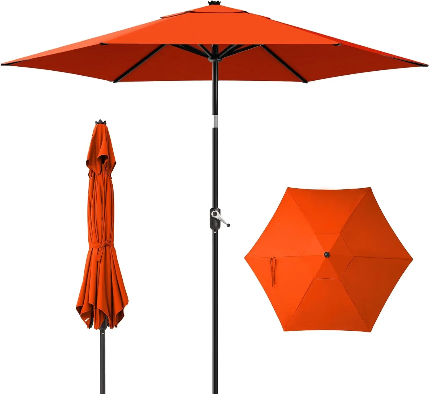 CROWN SHADES 9 Ft Patio Umbrella - Polyester Outdoor Umbrella with 30° Push Button Tilt, Patented Edge Connection Windproof Design, UV-Resistant for Patio, Pool Use, Outdoor Patio Umbrellas, Patio Parasol Umbrella