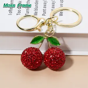 Full Diamond Inlaid Cute Cherry Keychain, Sparkly Rhinestone Bag Charm, Bling Shiny Crystal Purse Accessories, Fashion All-Match Pendant for Women Girls, Exquisite Birthday Party Gift-Indoor leisure facilities