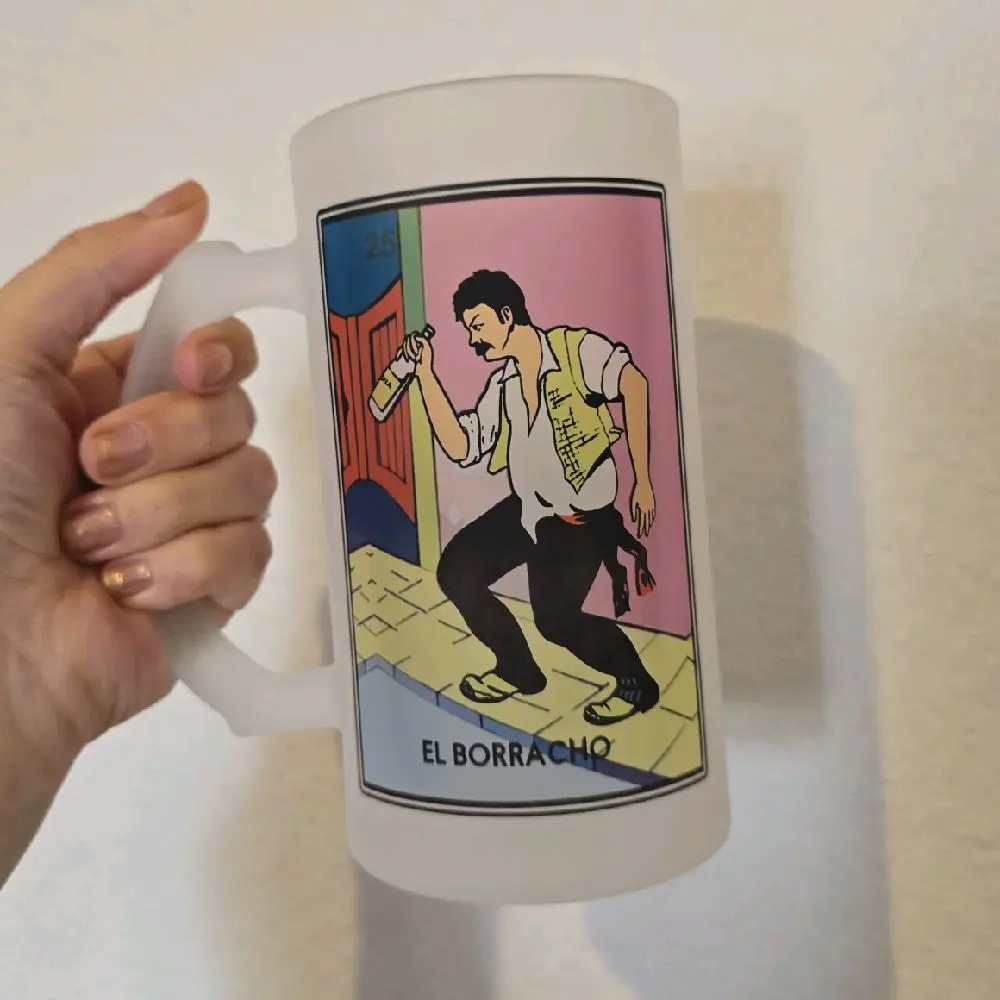 El Borracho Frosted Glass Mug Handcrafted Drinkware