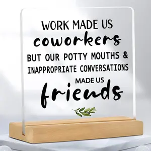 Letter Pattern Acrylic Plaque Sign with Wooden Stand, Desktop Ornament for Home Office, Unique Farewell Gifts for Coworkers