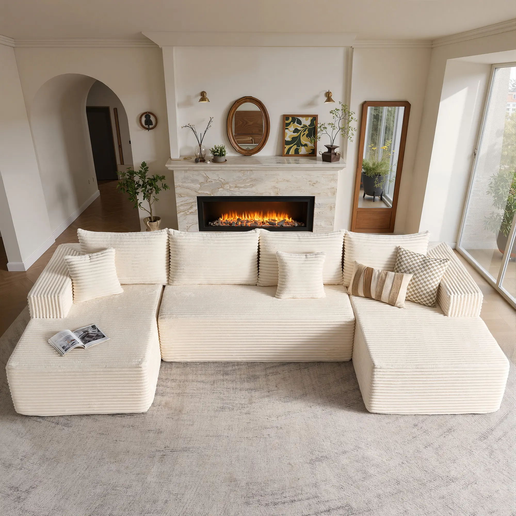 135" U Shaped with 2 Chaise | White Plush