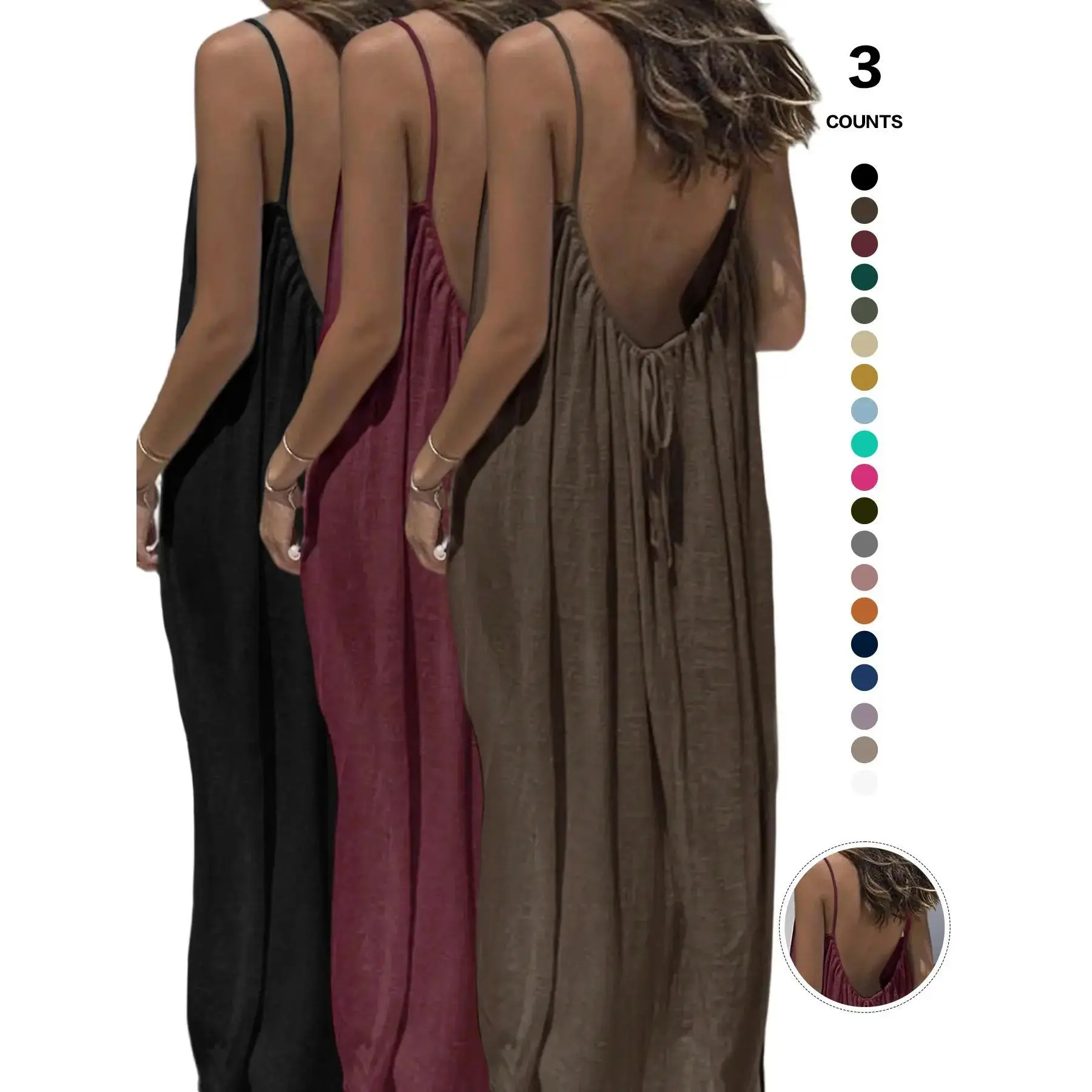 2026 Women's Plain Backless Long Dress Chemise Nightie Sleepwear Loungewear Elegant Sleeveless Loose-Fitting Ruched Home Clothes All Seasons Casual Wear Womenswear Sleep, Hot Trend, Fashionable, Modern